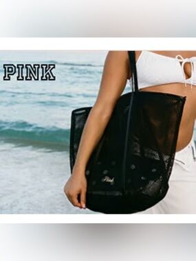 PINK Victoria’s Secret Black Mesh Tote Bag and Pouch Set NWT